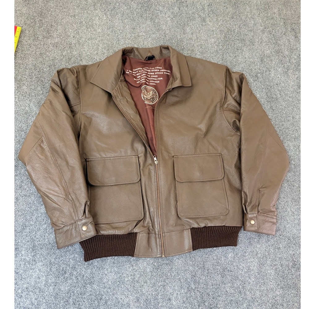 Bradford Exchange Barack Obama 44th President Brown Leather Jacket Mens Large